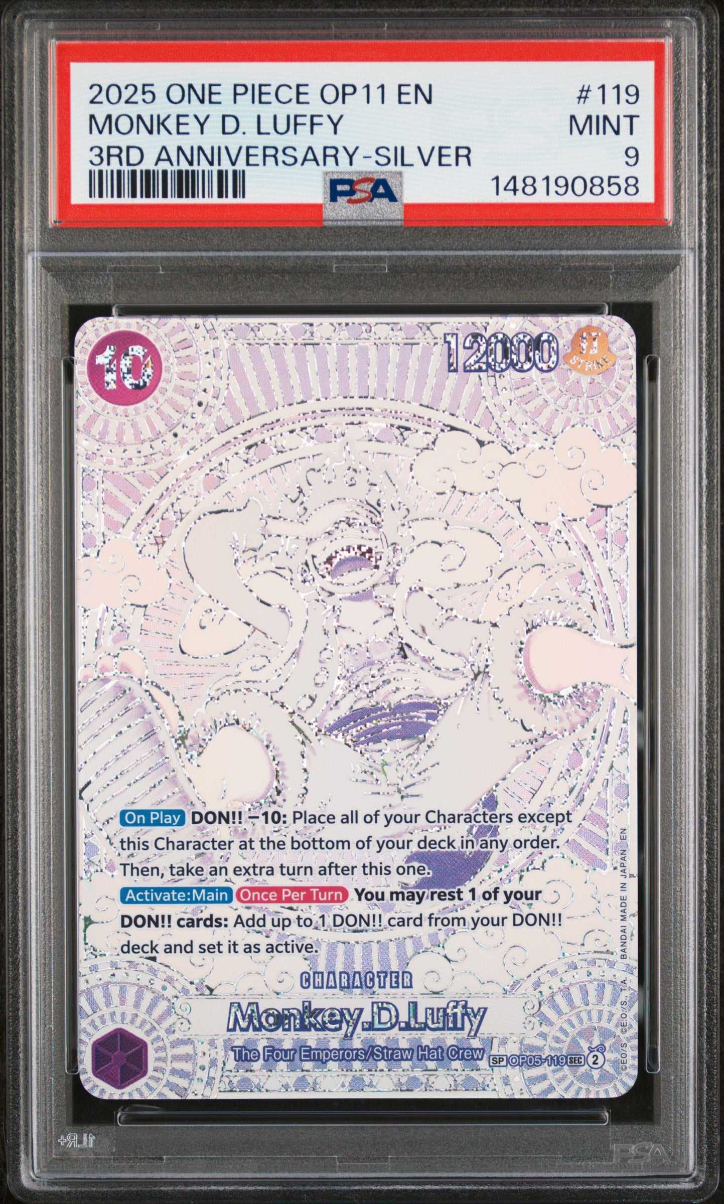 PSA MINT 9 - 2025 ONE PIECE OP11-A FIST OF DIVINE SPEED #119 MONKEY D. LUFFY 3RD ANNIVERSARY-SILVER - PokéBox Australia