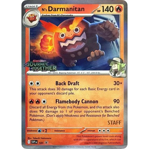 N's Darmanitan - 181 (Prerelease) [Staff] (181) (SV: Scarlet & Violet Promo Cards) - PokéBox Australia