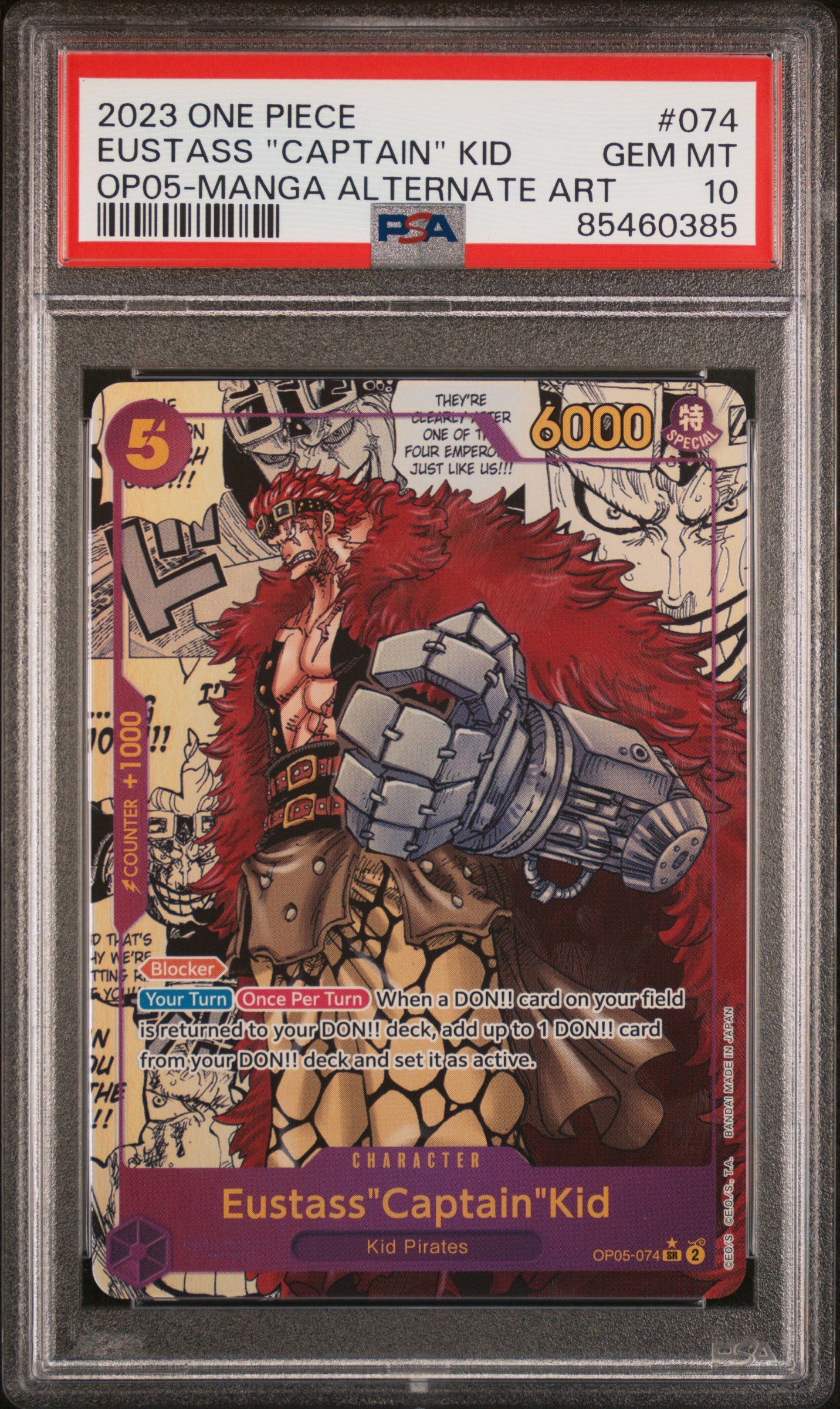 PSA GEM MT 10 - 2023 ONE PIECE OP05-AWAKENING OF THE NEW ERA #074 EUSTASS "CAPTAIN" KID MANGA ALTERNATE ART - PokéBox Australia