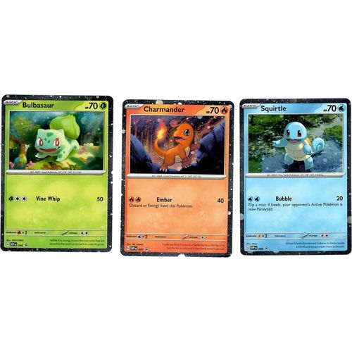 Pokémon 151 Starter Trio Promo Bundle – Bulbasaur, Charmander, Squirtl