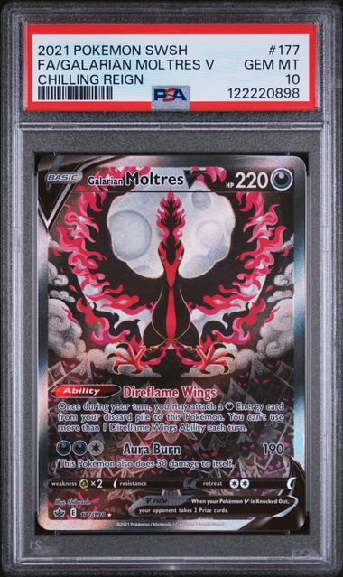 PSA GEM MT 10 - 2021 POKEMON SWORD & SHIELD CHILLING REIGN 177 FA/GALARIAN MOLTRES V CHILLING REIGN - PokéBox Australia