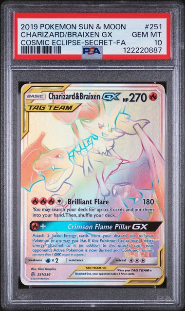 PSA GEM MT 10 - CHARIZARD/BRAIXEN GX COSMIC ECLIPSE - SECRET - FA 2019 POKEMON SUN & MOON COSMIC ECLIPSE - PokéBox Australia