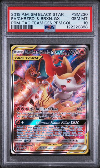 PSA GEM MT 10 - FA/CHRZRD. & BRXN. GX PRM - TAG TEAM GEN.PRM.COL. 2019 POKEMON SM BLACK STAR PROMO - PokéBox Australia