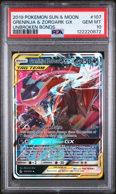 PSA GEM MT 10 - GRENINJA & ZOROARK GX UNBROKEN BONDS 2019 POKEMON SUN & MOON UNBROKEN BONDS - PokéBox Australia
