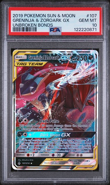 PSA GEM MT 10 - GRENINJA & ZOROARK GX UNBROKEN BONDS 2019 POKEMON SUN & MOON UNBROKEN BONDS - PokéBox Australia