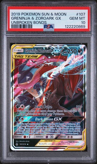 PSA GEM MT 10 - GRENINJA & ZOROARK GX UNBROKEN BONDS 2019 POKEMON SUN & MOON UNBROKEN BONDS - PokéBox Australia