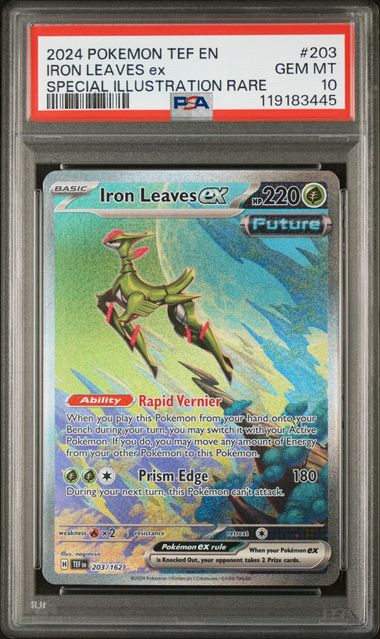 PSA GEM MT 10 - IRON LEAVES ex SPECIAL ILLUSTRATION RARE 2024 POKEMON TEF EN - TEMPORAL FORCES - PokéBox Australia