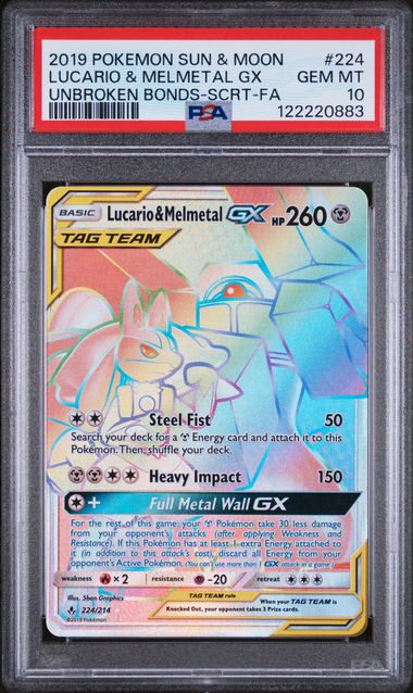 PSA GEM MT 10 - LUCARIO & MELMETAL GX UNBROKEN BONDS - SCRT - FA 2019 POKEMON SUN & MOON UNBROKEN BONDS - PokéBox Australia