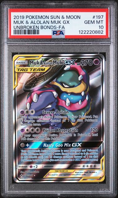 PSA GEM MT 10 - MUK & ALOLAN MUK GX UNBROKEN BONDS - FA 2019 POKEMON SUN & MOON UNBROKEN BONDS - PokéBox Australia
