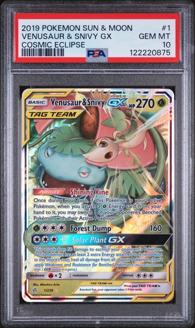 PSA GEM MT 10 - VENUSAUR & SNIVY GX COSMIC ECLIPSE 2019 POKEMON SUN & MOON COSMIC ECLIPSE - PokéBox Australia