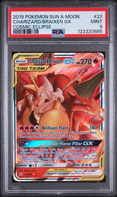 PSA MINT 9 - CHARIZARD/BRAIXEN GX COSMIC ECLIPSE 2019 POKEMON SUN & MOON COSMIC ECLIPSE - PokéBox Australia
