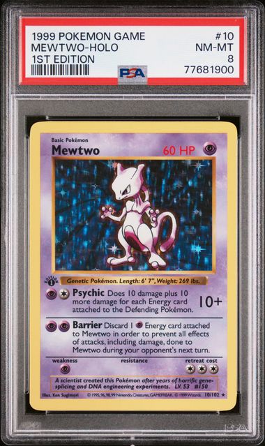 PSA NM - MT 8 - 1999 POKEMON GAME 10 MEWTWO - HOLO 1ST EDITION - PokéBox Australia