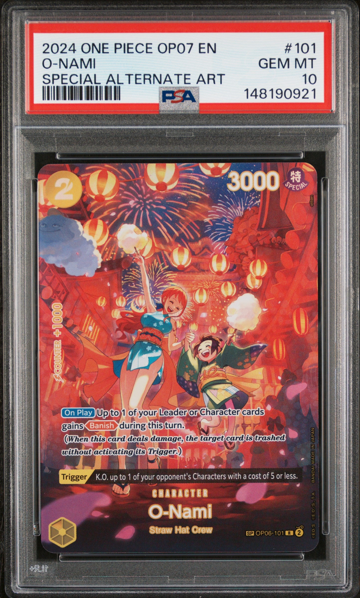 PSA GEM MT 10 - 2024 ONE PIECE OP07-500 YEARS IN THE FUTURE #101 O-NAMI SPECIAL ALTERNATE ART - PokéBox Australia