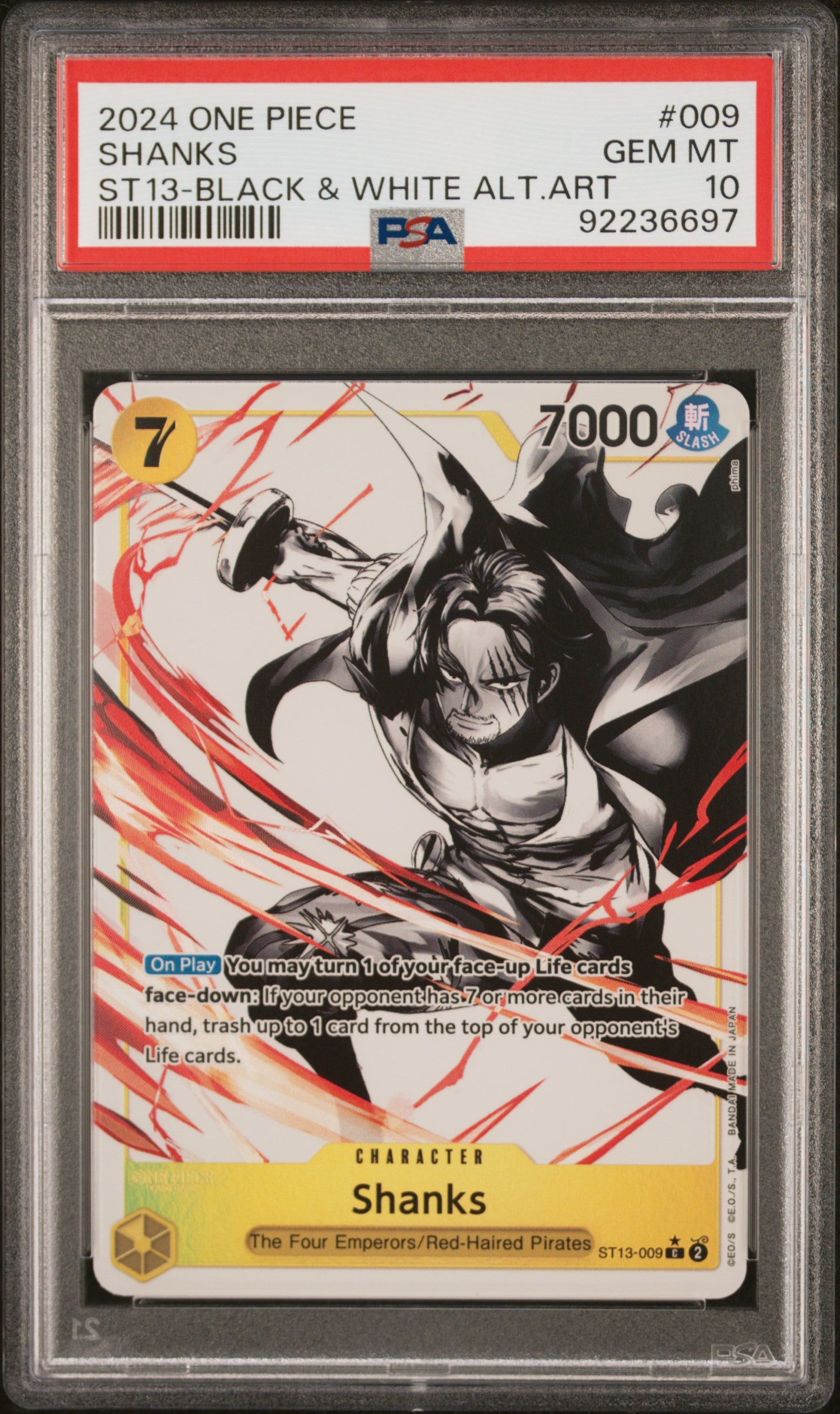 PSA GEM MT 10 - 2024 ONE PIECE ULTRA DECK ST13-THE THREE BROTHERS #009 SHANKS BLACK & WHITE ALT ART - PokéBox Australia