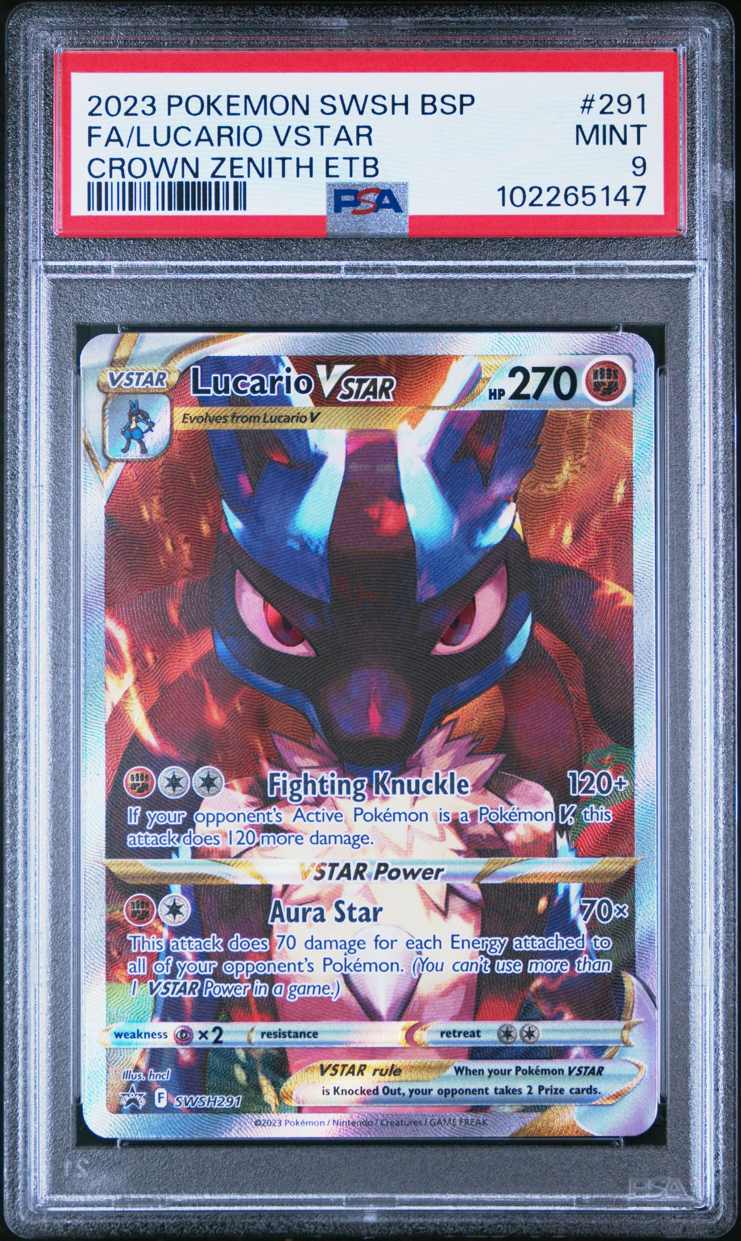 PSA MINT 9 - 2023 POKEMON SWSH BLACK STAR PROMO #291 FA/LUCARIO VSTAR CROWN ZENITH ETB - PokéBox Australia