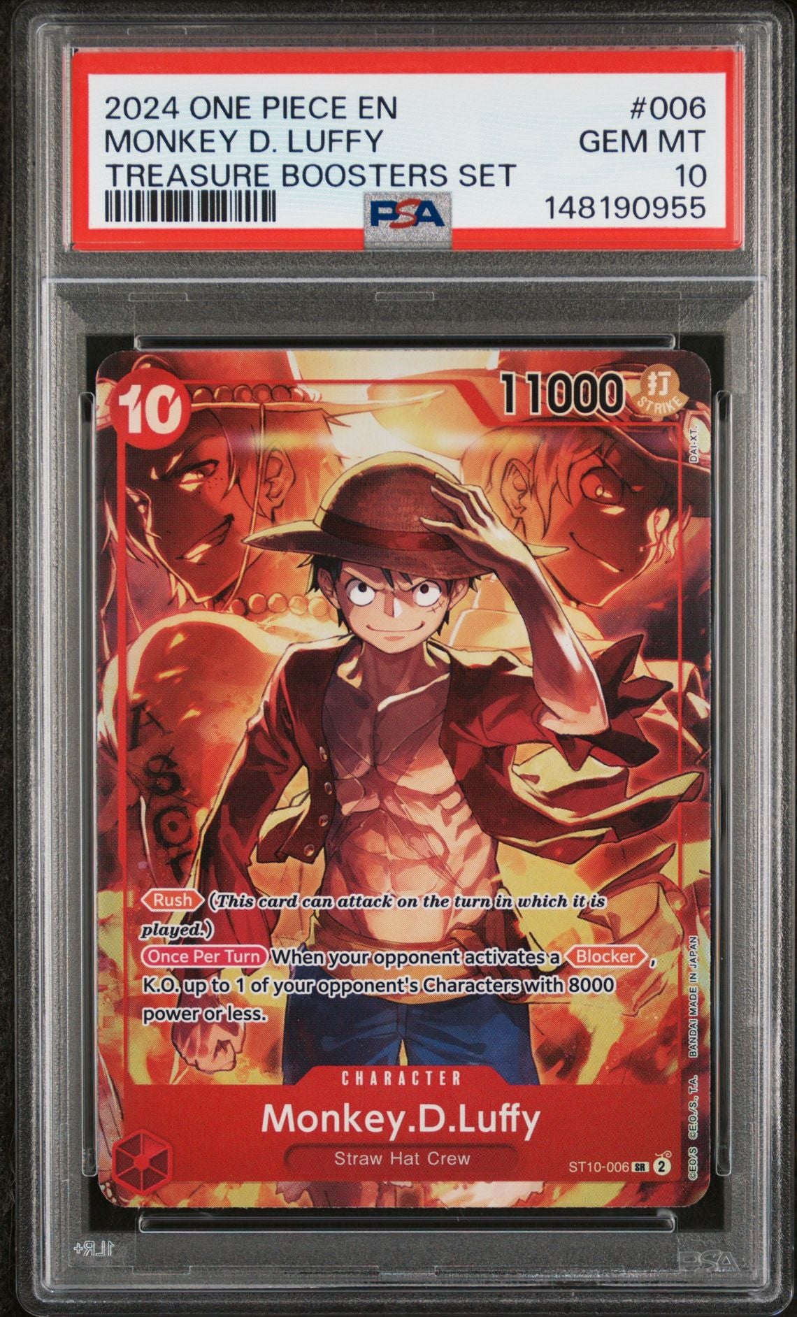 PSA GEM MT 10 - 2024 ONE PIECE PROMOS #006 MONKEY D. LUFFY TREASURE BOOSTERS SET