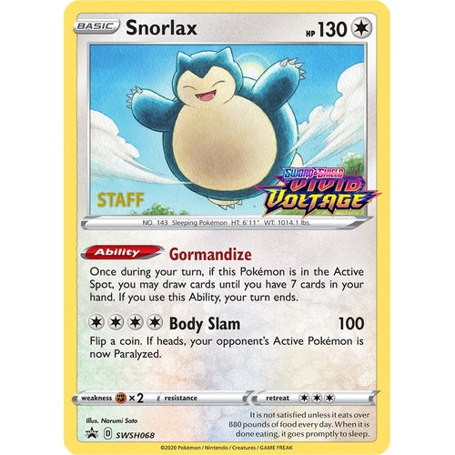 Snorlax - SWSH068 (Prerelease) [Staff] (SWSH068) (SWSH: Sword & Shield Promo Cards) - PokéBox Australia