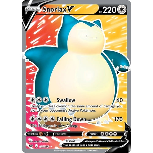 Snorlax V (Full Art) (197/202) (SWSH01: Sword & Shield Base Set) - PokéBox Australia