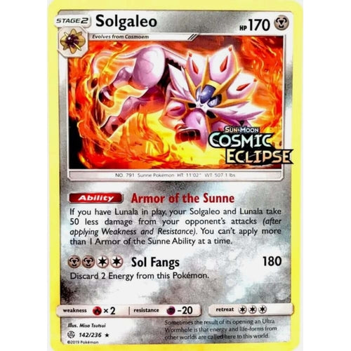 Solgaleo - 142/236 (Cosmic Eclipse Stamped) (142/236) (Miscellaneous Cards & Products) - PokéBox Australia