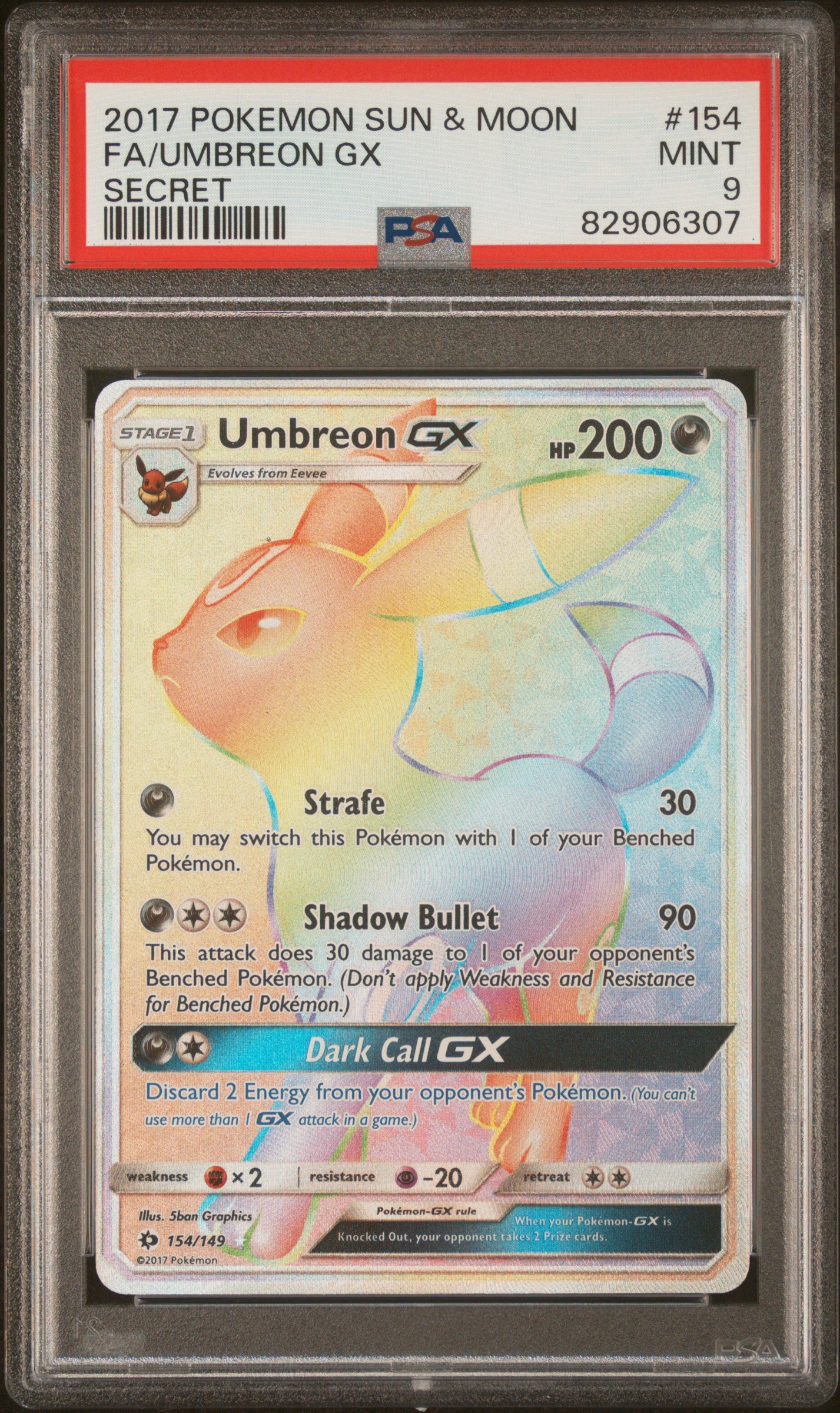 PSA MINT 9 - 2017 POKEMON SUN & MOON #154 FA/UMBREON GX SECRET - PokéBox Australia