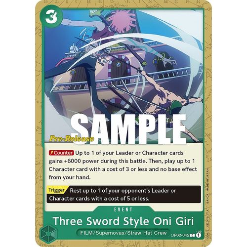 Three Sword Style Oni Giri (OP02 - 045) [Paramount War Pre - Release Cards] - PokéBox Australia