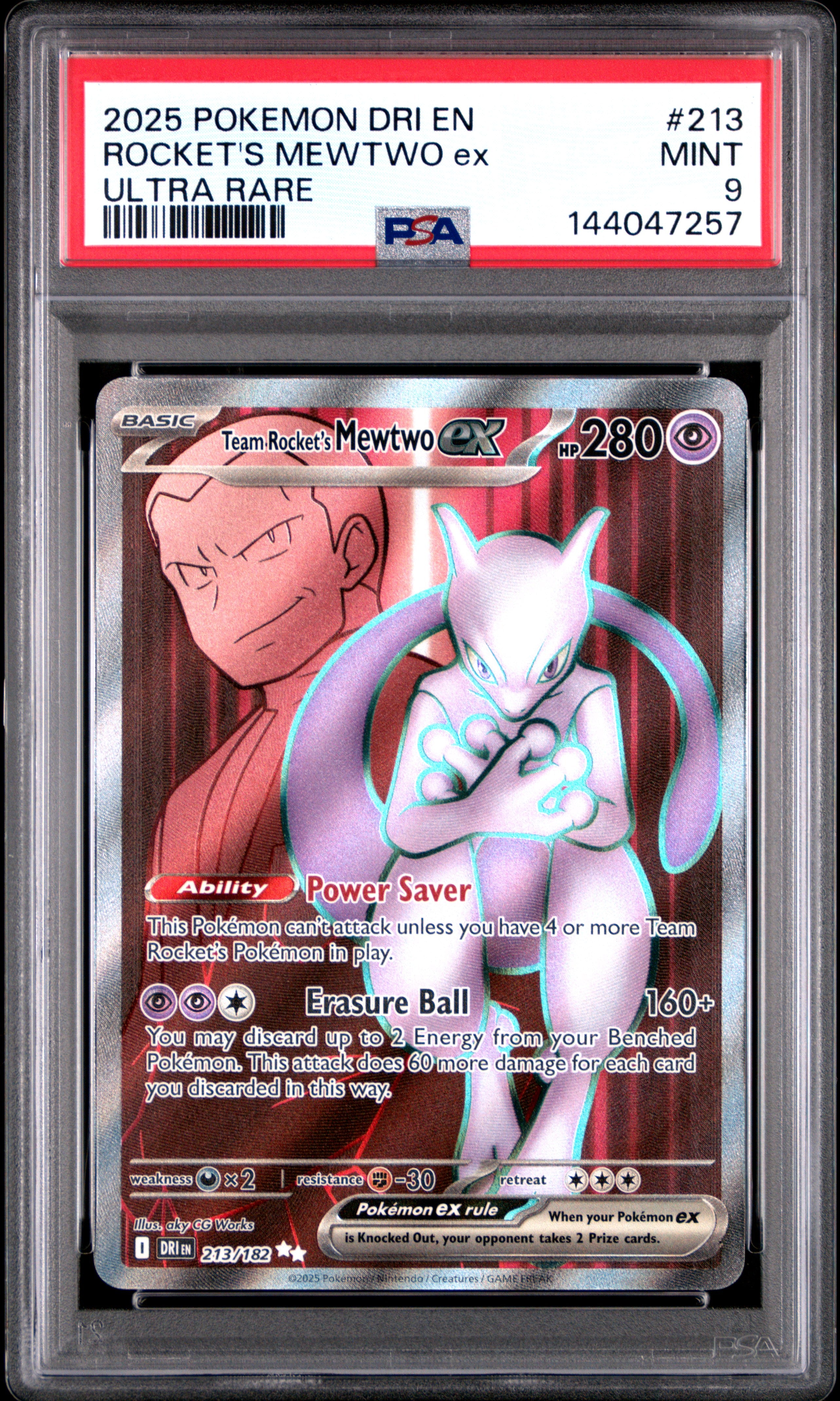 PSA MINT 9 - 2025 POKEMON DRI EN-DESTINED RIVALS #213 ROCKET'S MEWTWO ex ULTRA RARE - PokéBox Australia
