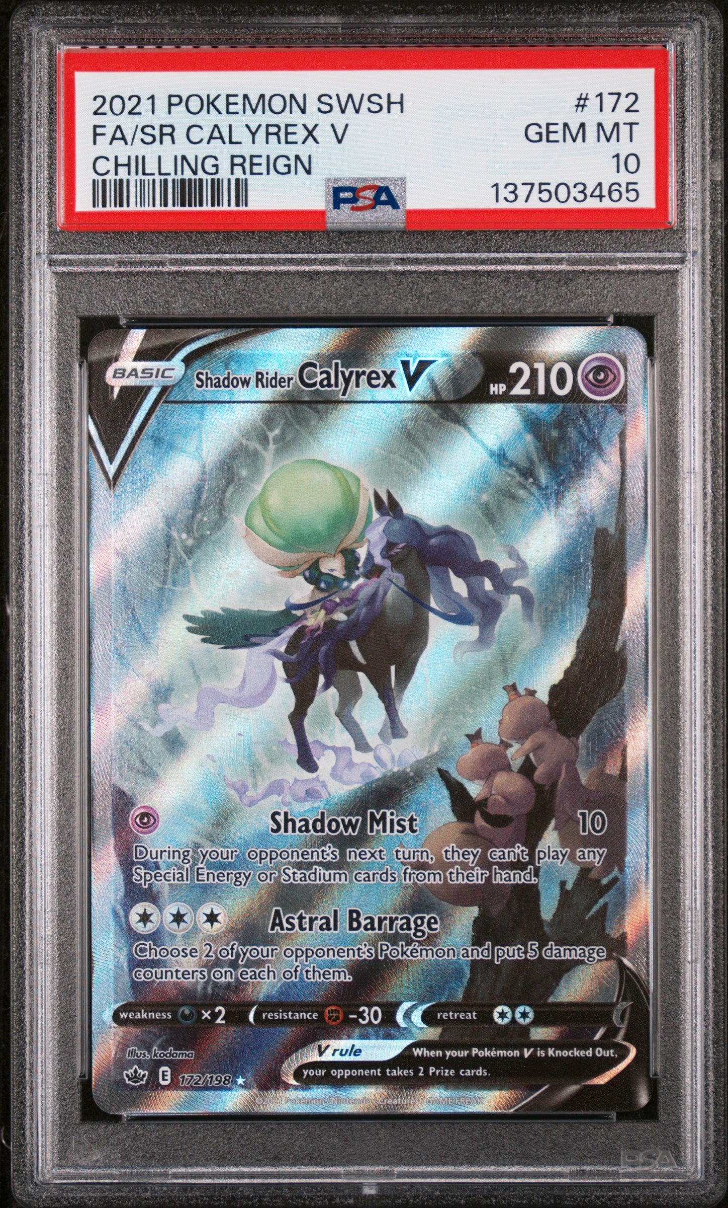 PSA GEM MT 10 - FA/SR CALYREX V CHILLING REIGN 2021 POKEMON SWORD & SHIELD CHILLING REIGN - PokéBox Australia